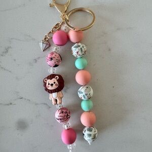 Colorful Beaded Keychain with Lion Charm